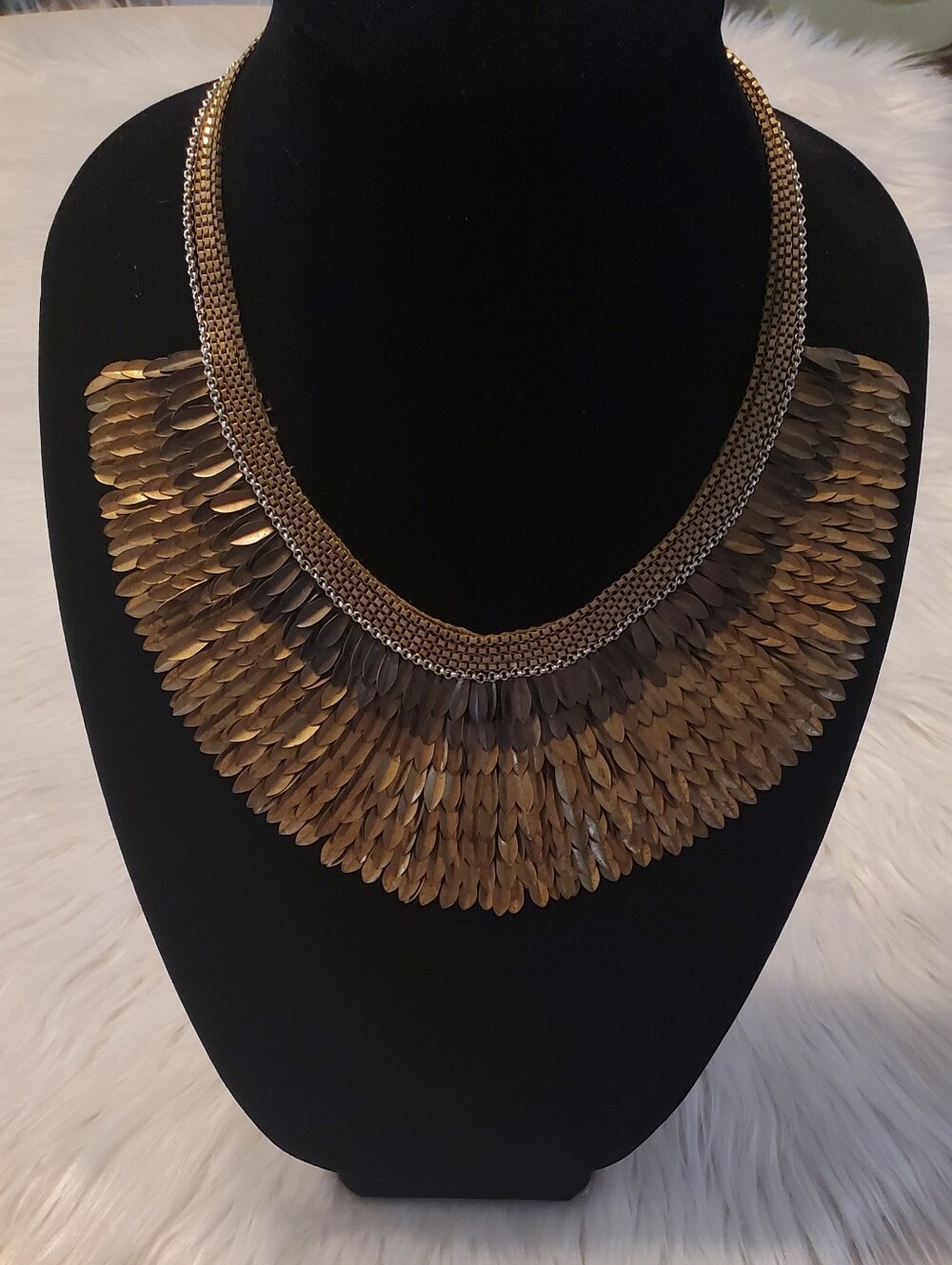 Stella & Dot Pegasus Gold Statement Bib Necklace Layered Metal Fringe Collar